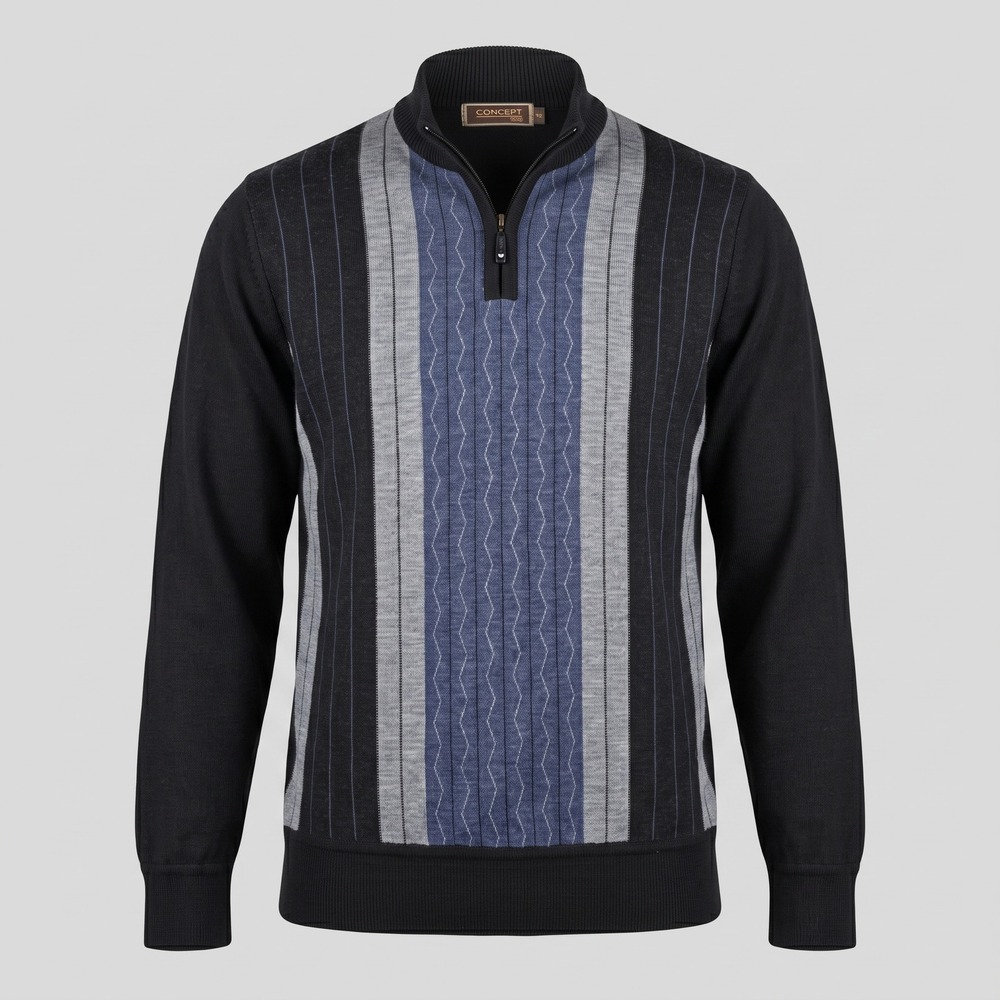 Concept Sports Men XL Black Sweater Quarter Zip Pullover Striped Knit